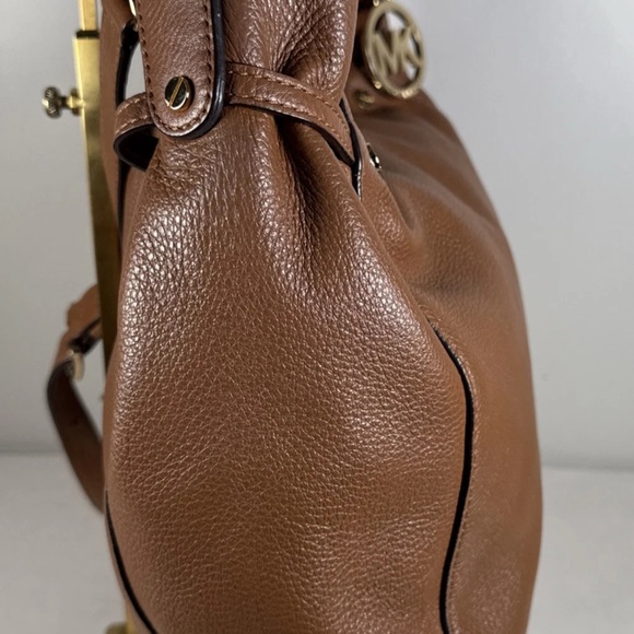 Michael Kors Leather 2way shoulder Crossbody Tote Brown Gold hobo  shoulder bag - Picture 6 of 14